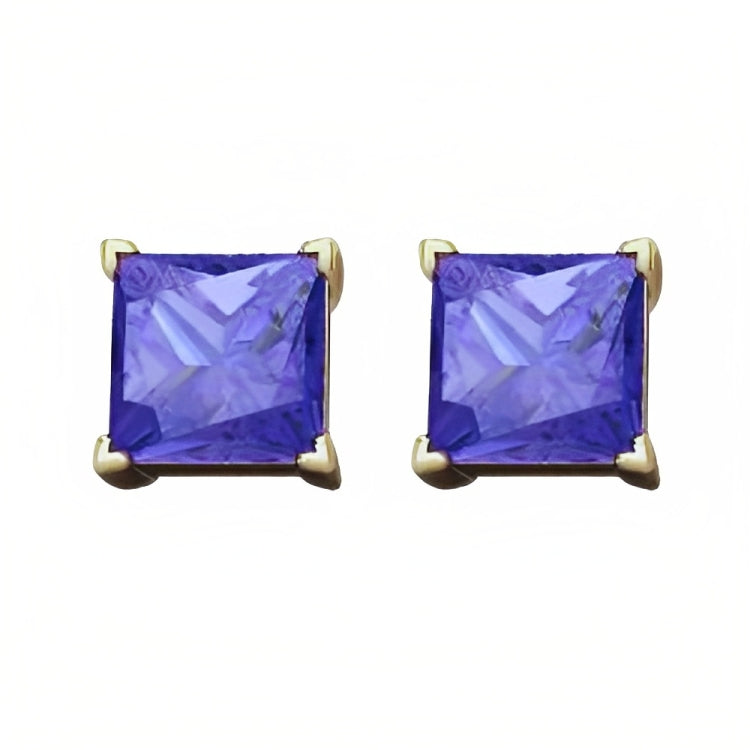 DiamondX 18k Yellow Gold 2 Pair Created Tanzanite 4mm Round & Princess Cut Stud Earrings Plated