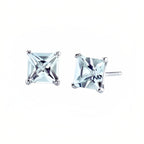 DiamondX 18k White Gold 2 Pair Created Aquamarine 6mm Round & Princess Cut Stud Earrings Plated
