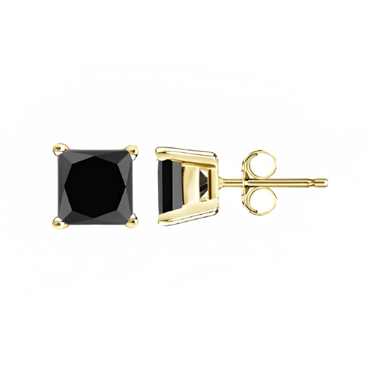 18k Yellow Gold 2 Pair Black Moissanite Round & Princess Cut Stud Earrings Plated 6mm By DiamondX
