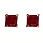 DiamondX 18k Rose Gold 2 Pair Created Ruby 4mm Round & Princess Cut Stud Earrings Plated