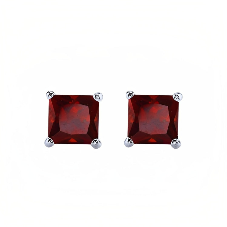 DiamondX 18k White Gold 2 Pair Created Garnet 4mm Round & Princess Cut Stud Earrings Plated