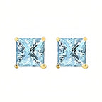 DiamondX 18k Yellow Gold 2 Pair Created Aquamarine 4mm Round & Princess Cut Stud Earrings Plated
