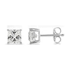 18k White Gold 2 Pair Moissanite Round & Princess Cut Stud Earrings Plated 6mm By DiamondX