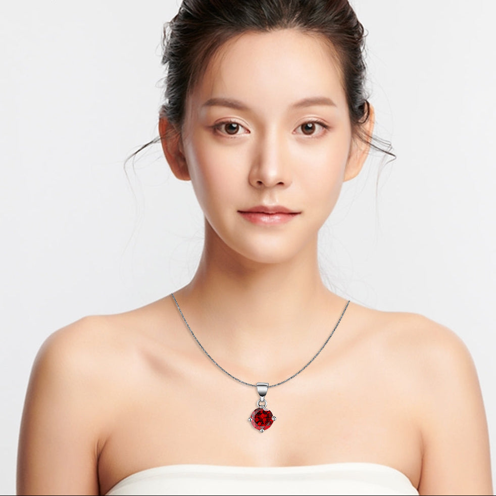 18K White Gold 3 Carat Created Ruby Round Stud Necklace Plated 18 inch
