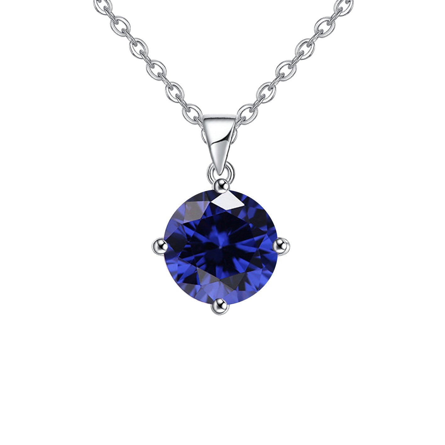 18K White Gold 1/2 Carat Created Blue Sapphire Round Stud Necklace Plated 18 inch