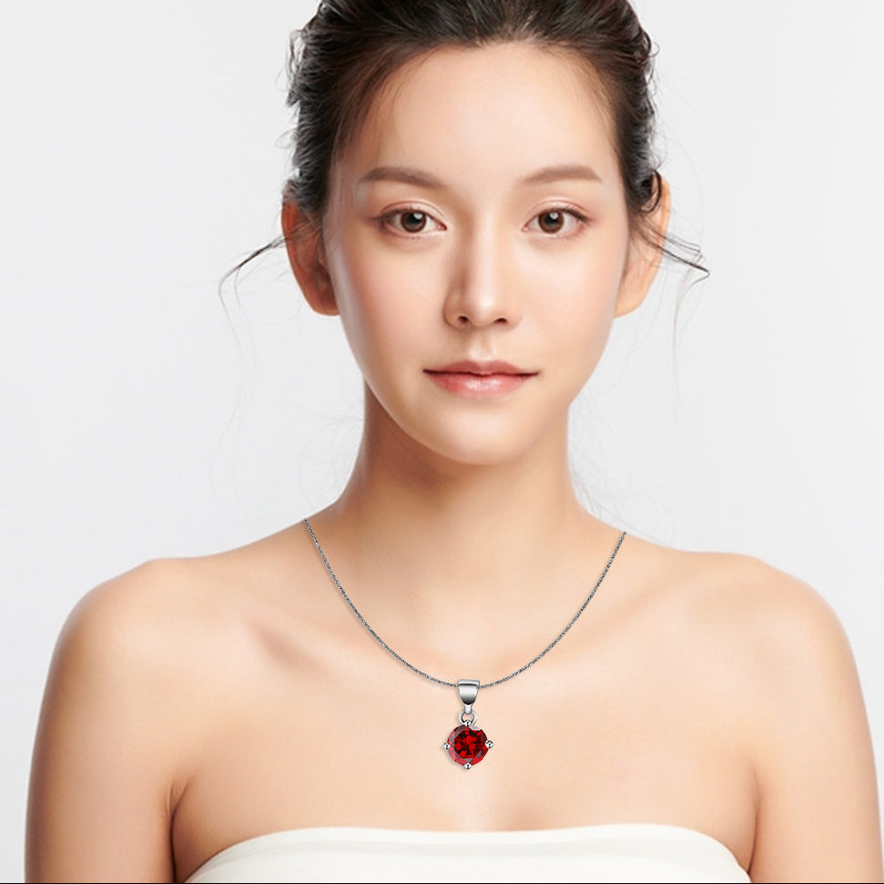 18K White Gold 4 Carat Created Ruby Round Stud Necklace Plated 18 inch