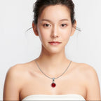 18K White Gold 4 Carat Created Ruby Round Stud Necklace Plated 18 inch