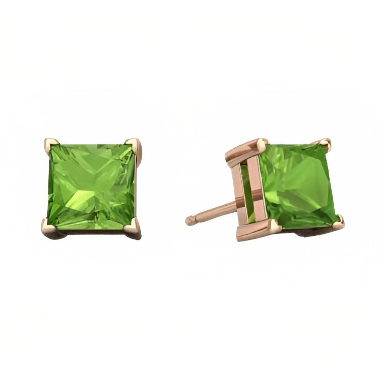 DiamondX 18k Rose Gold 2 Pair Created Peridot 4mm, 6mm Round & Princess Cut Stud Earrings Plated
