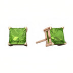 DiamondX 18k Rose Gold 2 Pair Created Peridot 4mm, 6mm Round & Princess Cut Stud Earrings Plated