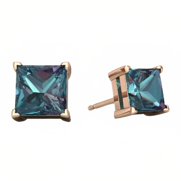 DiamondX 18k Rose Gold 2 Pair Created Alexandrite 4mm, 6mm Round & Princess Cut Stud Earrings Plated