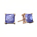 DiamondX 18k Rose Gold 2 Pair Created Tanzanite 4mm, 6mm Round & Princess Cut Stud Earrings Plated