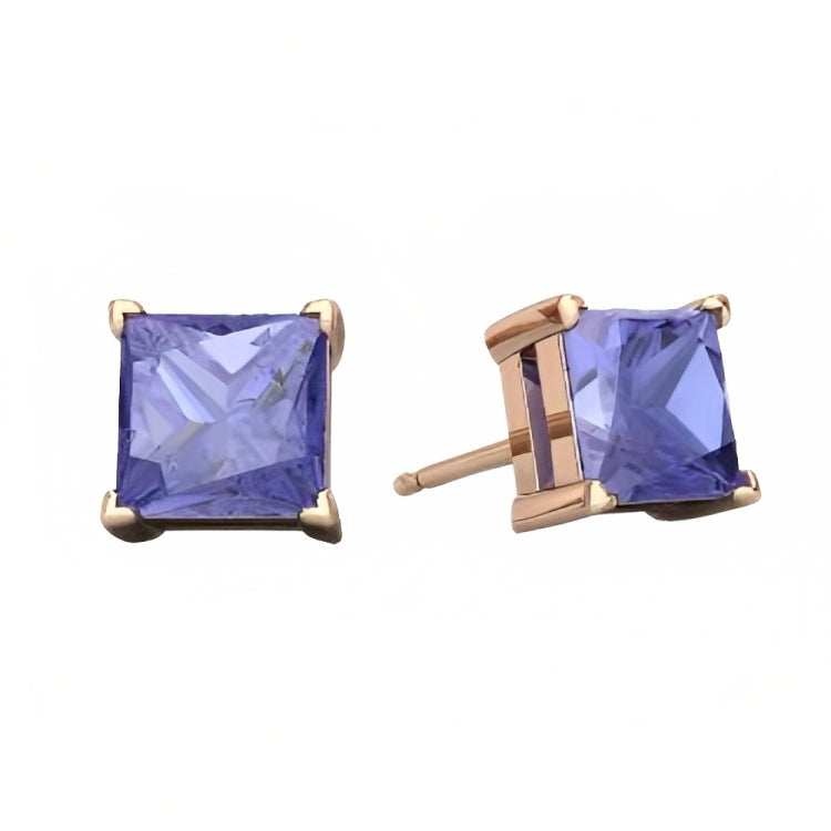 DiamondX 18k Rose Gold 2 Pair Created Tanzanite 4mm, 6mm Round & Princess Cut Stud Earrings Plated