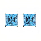 DiamondX 18k Yellow Gold 2 Pair Created Blue Topaz 4mm, 6mm Round & Princess Cut Stud Earrings Plated