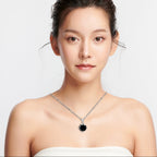 18K White Gold 1 Carat Created Black Sapphire Round Stud Necklace Plated 18 inch