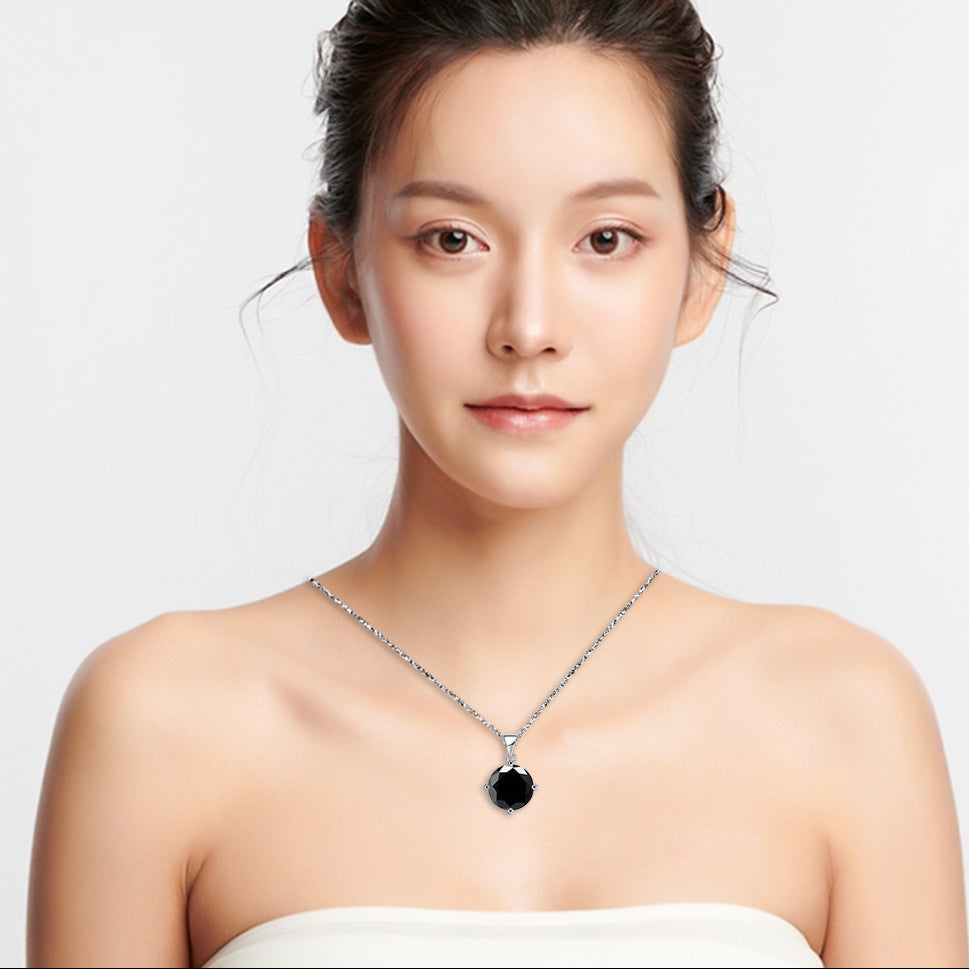 18K White Gold 1 Carat Created Black Sapphire Round Stud Necklace Plated 18 inch