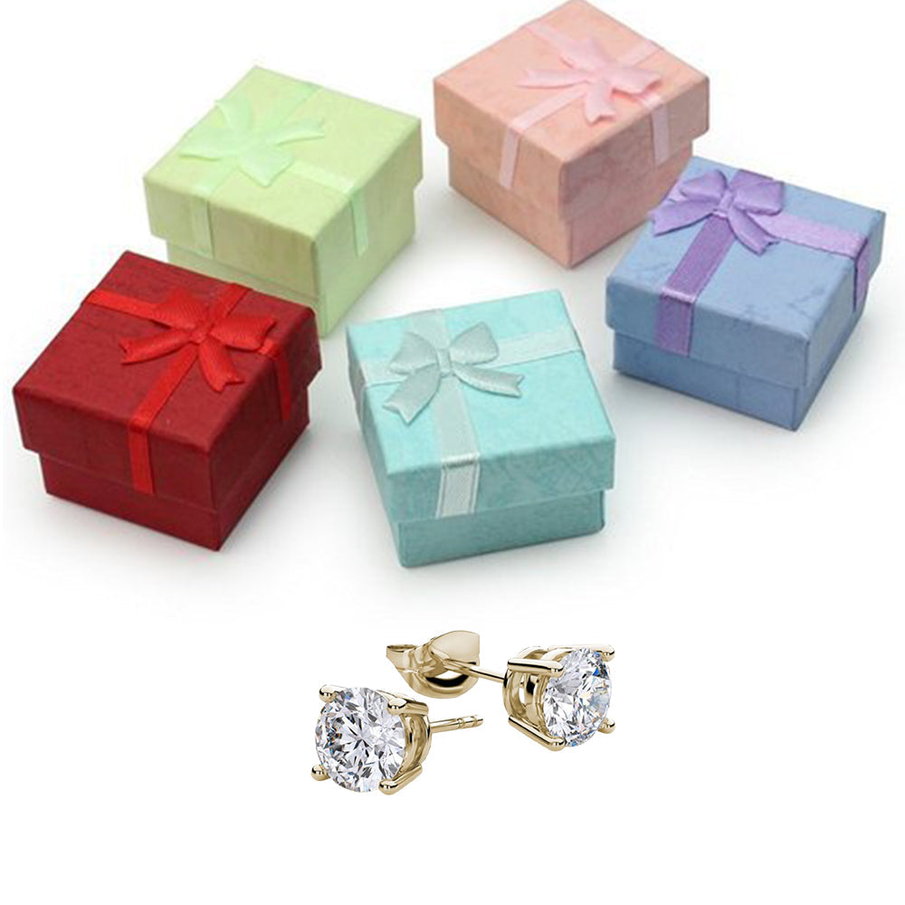 10k Yellow Gold Created White Sapphire CZ 4 Carat Round Stud Earrings Plated