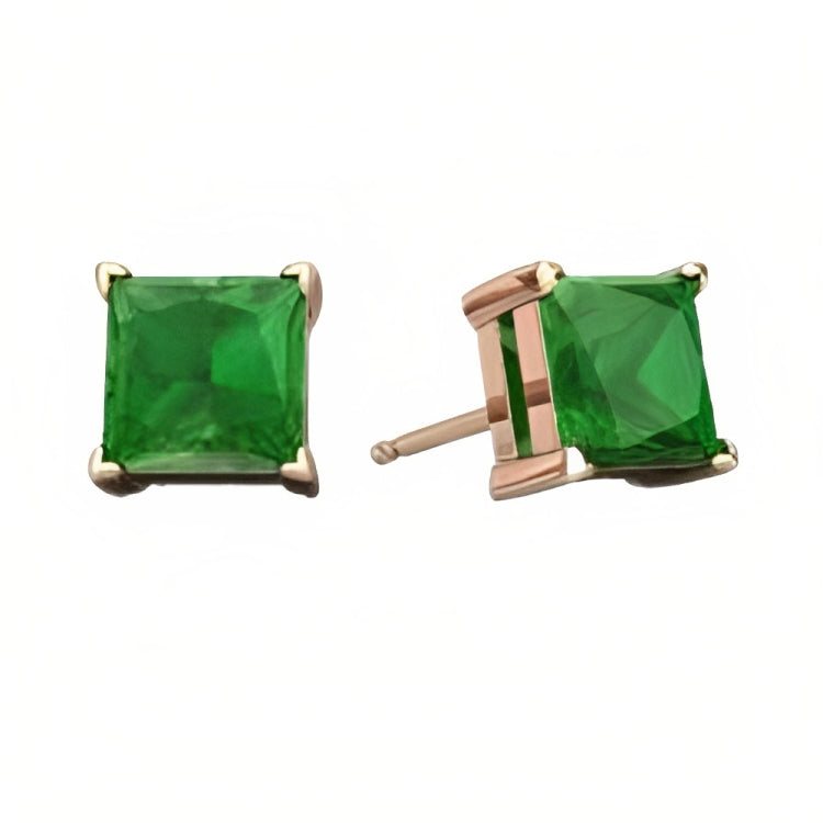 DiamondX 18k Rose Gold 2 Pair Created Emerald 4mm, 6mm Round & Princess Cut Stud Earrings Plated
