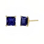 DiamondX 18k Yellow Gold 2 Pair Created Blue Sapphire 4mm, 6mm Round & Princess Cut Stud Earrings Plated