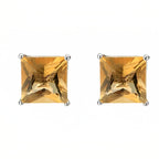 DiamondX 18k White Gold 2 Pair Created Citrine 6mm Round & Princess Cut Stud Earrings Plated