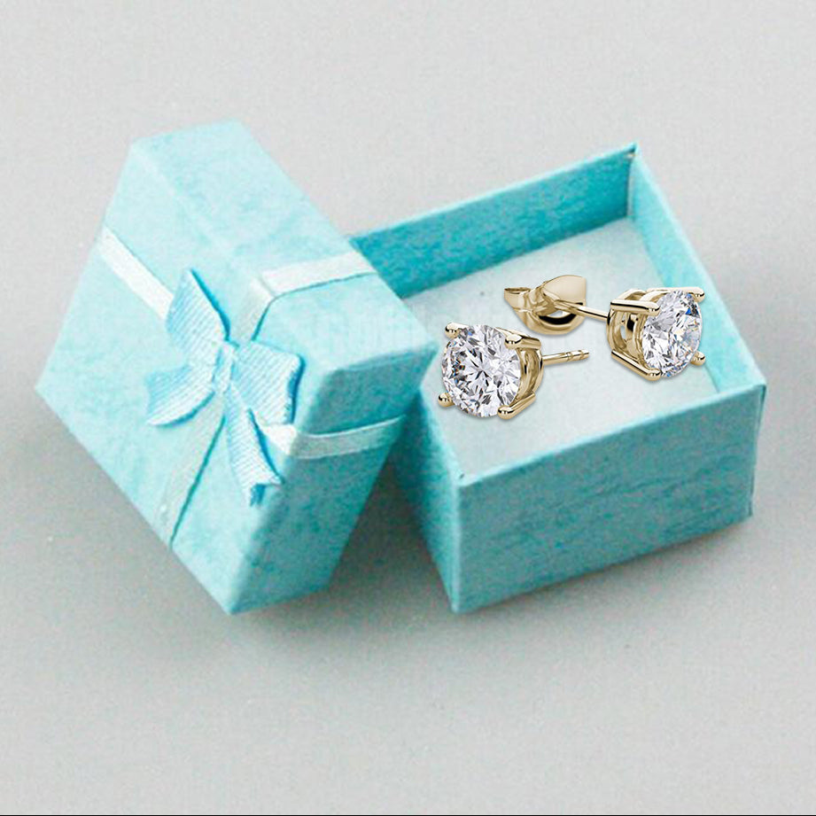 10k Yellow Gold Created White Sapphire CZ 2 Carat Round Stud Earrings Plated
