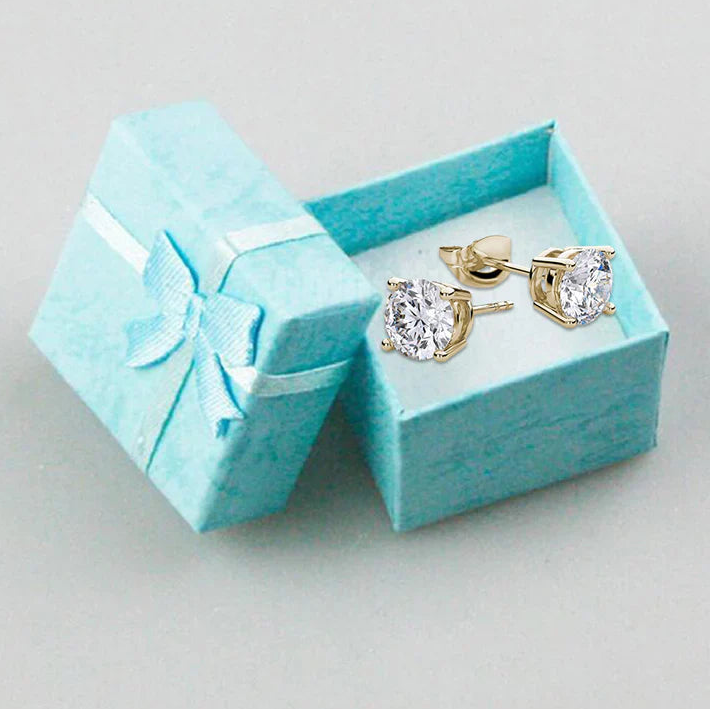 14k Yellow Gold Plated Created White Sapphire Round Stud Earrings 6mm