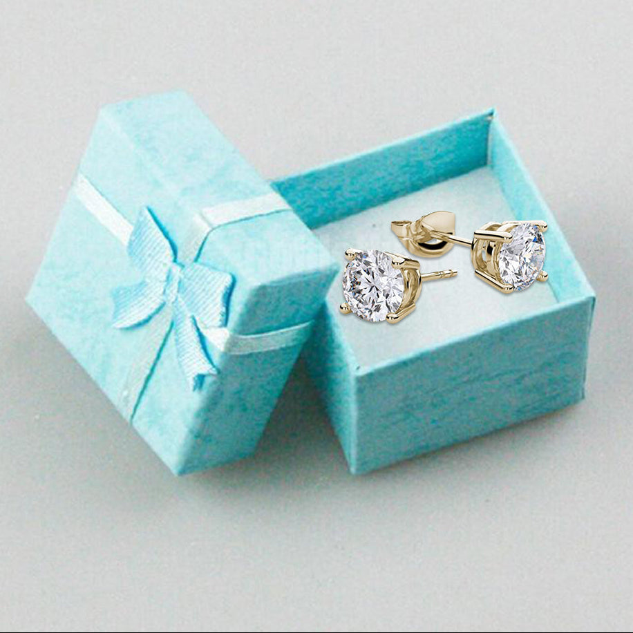 10k Yellow Gold Created White Sapphire CZ 4 Carat Round Stud Earrings Pack of 2 Plated
