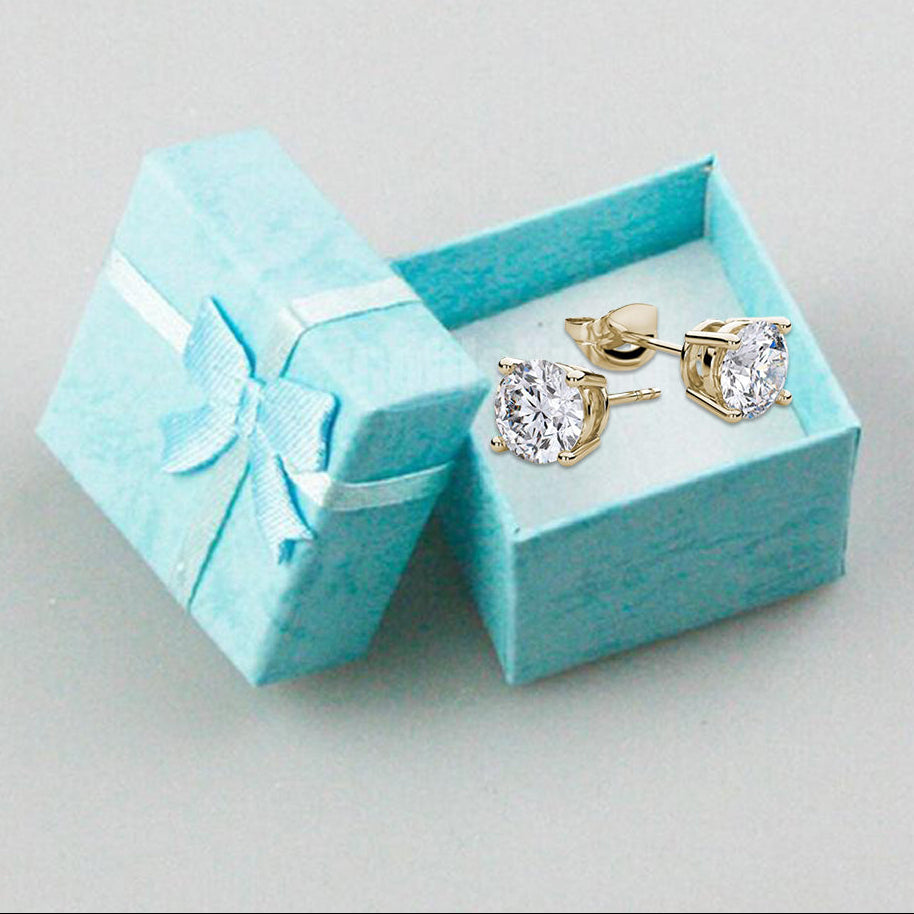 10k Yellow Gold Created White Sapphire CZ 4 Carat Round Stud Earrings Plated