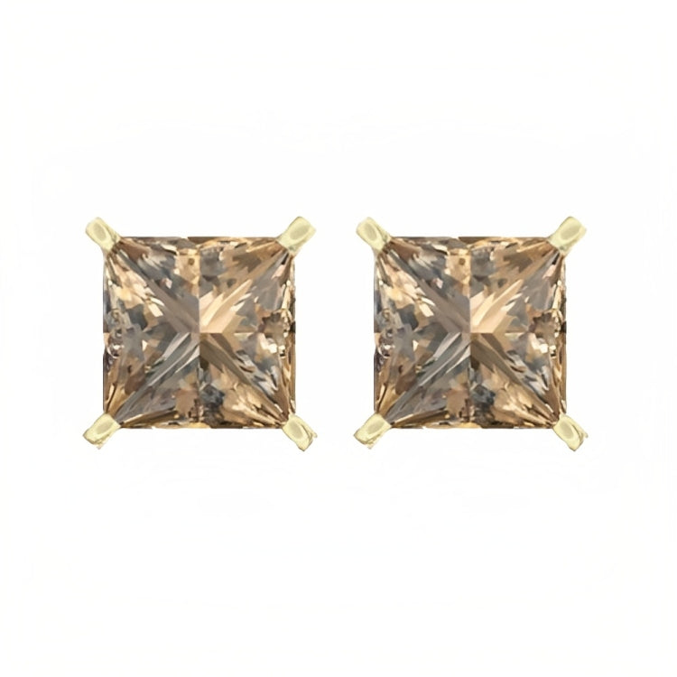 DiamondX 18k Yellow Gold 2 Pair Created Champagne 6mm Round & Princess Cut Stud Earrings Plated