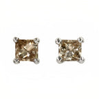 DiamondX 18k White Gold 2 Pair Created Champagne 6mm Round & Princess Cut Stud Earrings Plated