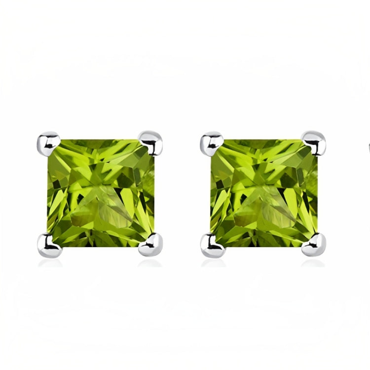 DiamondX 18k White Gold 2 Pair Created Peridot 4mm, 6mm Round & Princess Cut Stud Earrings Plated