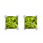 DiamondX 18k White Gold 2 Pair Created Peridot 4mm, 6mm Round & Princess Cut Stud Earrings Plated