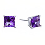 DiamondX 18k White Gold 2 Pair Created Amethyst 4mm Round & Princess Cut Stud Earrings Plated