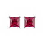 DiamondX 18k White Gold 2 Pair Created Ruby 6mm Round Princess Cut Stud Earrings Plated