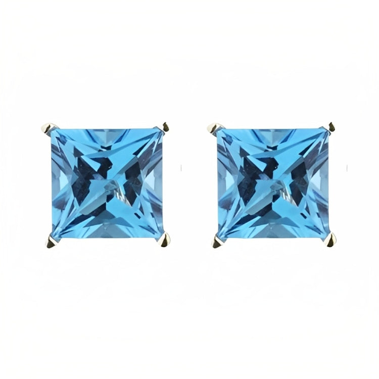 DiamondX 18k Yellow Gold 2 Pair Created Blue Topaz 6mm Round & Princess Cut Stud Earrings Plated