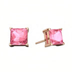 DiamondX 18k Rose Gold 2 Pair Created Tourmaline 4mm, 6mm Round & Princess Cut Stud Earrings Plated