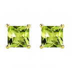 DiamondX 18k Yellow Gold 2 Pair Created Peridot 4mm Round & Princess Cut Stud Earrings Plated