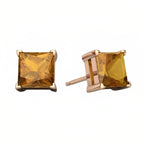 DiamondX 18k Rose Gold 2 Pair Created Citrine 4mm Round & Princess Cut Stud Earrings Plated