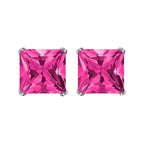 DiamondX 18k White Gold 2 Pair Created Tourmaline 4mm Round & Princess Cut Stud Earrings Plated