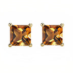 DiamondX 18k Yellow Gold 2 Pair Created Citrine 4mm, 6mm Round & Princess Cut Stud Earrings Plated
