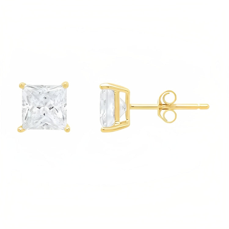 DiamondX 18k Yellow Gold 2 Pair Created White Sapphire 4mm, 6mm Round & Princess Cut Stud Earrings Plated