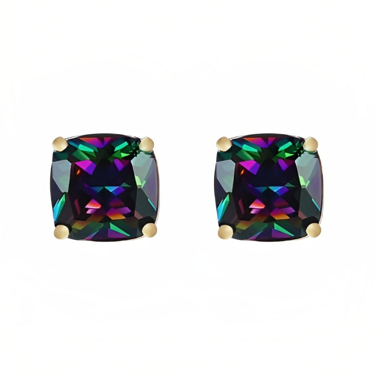 DiamondX 18k Yellow Gold 2 Pair Created Mystic 4mm Round & Princess Cut Stud Earrings Plated