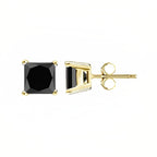 18k Yellow Gold 2 Pair Black Moissanite Round & Princess Cut Stud Earrings Plated 6mm By DiamondX