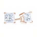 18k Rose Gold 2 Pair Moissanite Round & Princess Cut Stud Earrings Plated 4mm By DiamondX