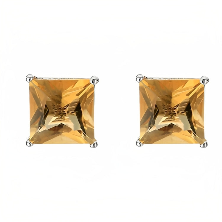 DiamondX 18k White Gold 2 Pair Created Citrine 4mm, 6mm Round & Princess Cut Stud Earrings Plated