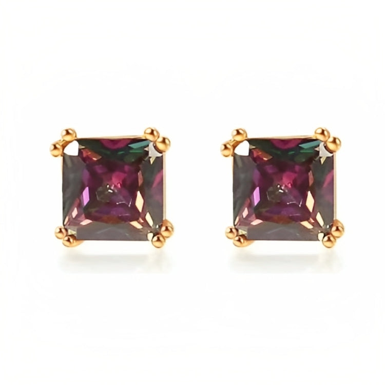 DiamondX 18k Rose Gold 2 Pair Created Mystic 4mm Round & Princess Cut Stud Earrings Plated