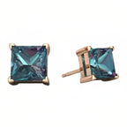 DiamondX 18k Rose Gold 2 Pair Created Alexandrite 6mm Round & Princess Cut Stud Earrings Plated