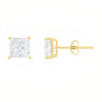 18k Yellow Gold 2 Pair Moissanite Round & Princess Cut Stud Earrings Plated 4mm By DiamondX