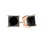 DiamondX 18k Rose Gold 2 Pair Created Black Sapphire 4mm, 6mm Round & Princess Cut Stud Earrings Plated