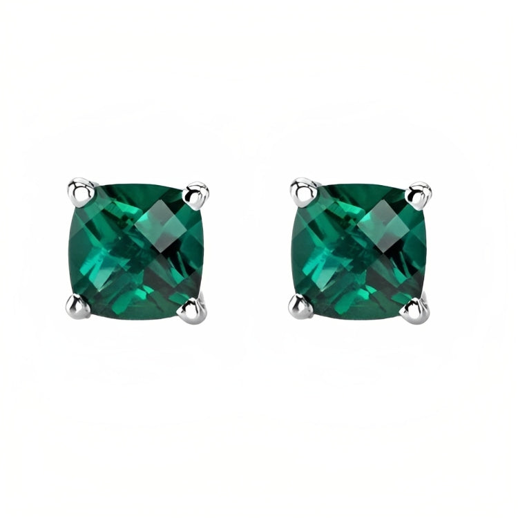 DiamondX 18k White Gold 2 Pair Created Emerald 4mm Round & Princess Cut Stud Earrings Plated