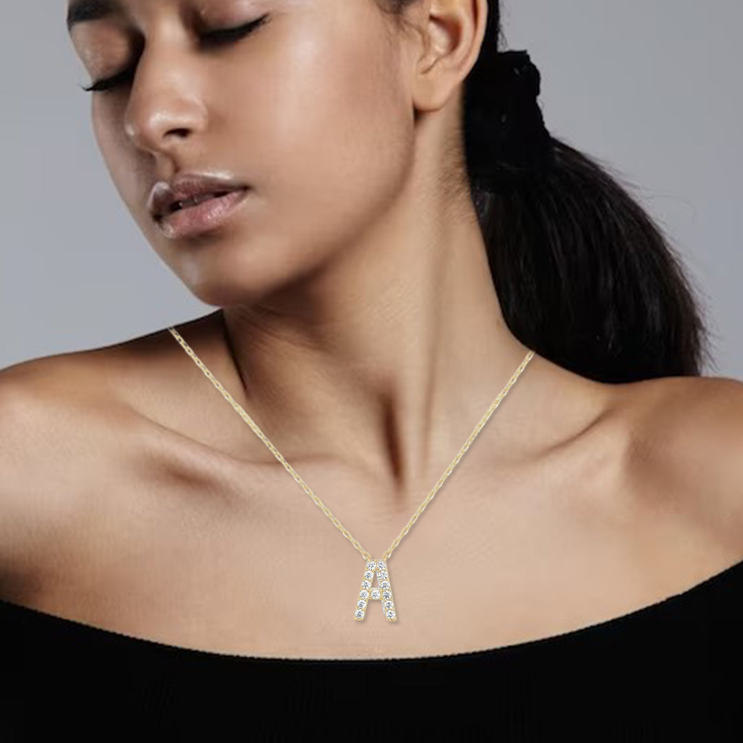 DiamondX 18K Yellow Gold A-Z Alphabet Created White Sapphire Necklace Initial Plated